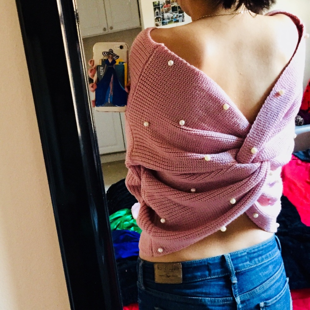Dusty rose twist back sweater